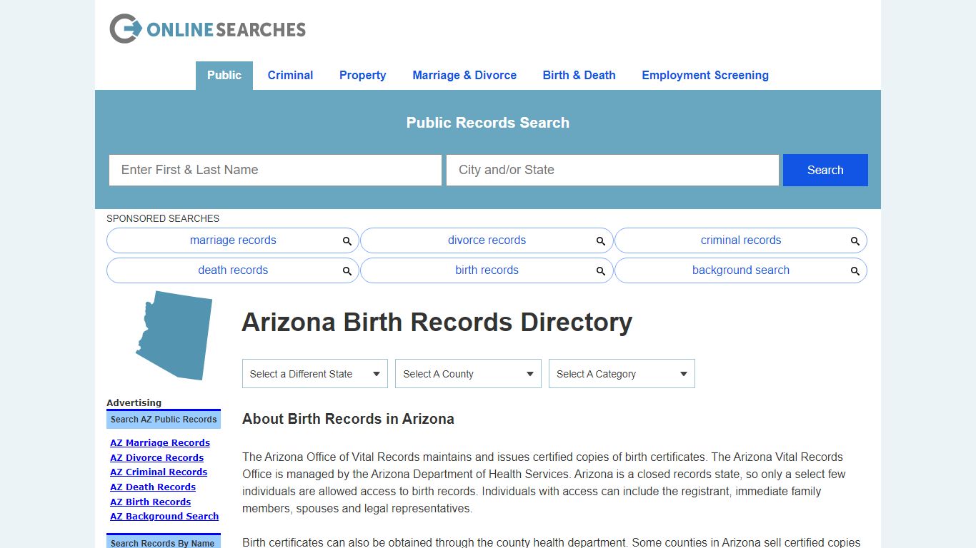 Arizona Birth Records Search Directory